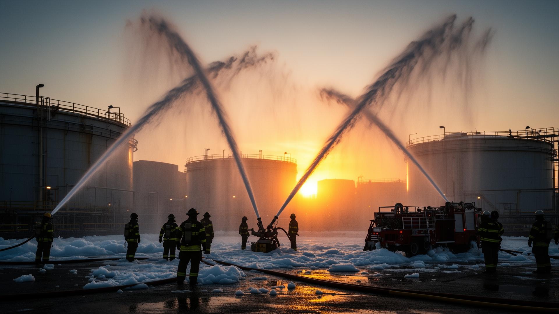 Firewater drill at petroleum terminal